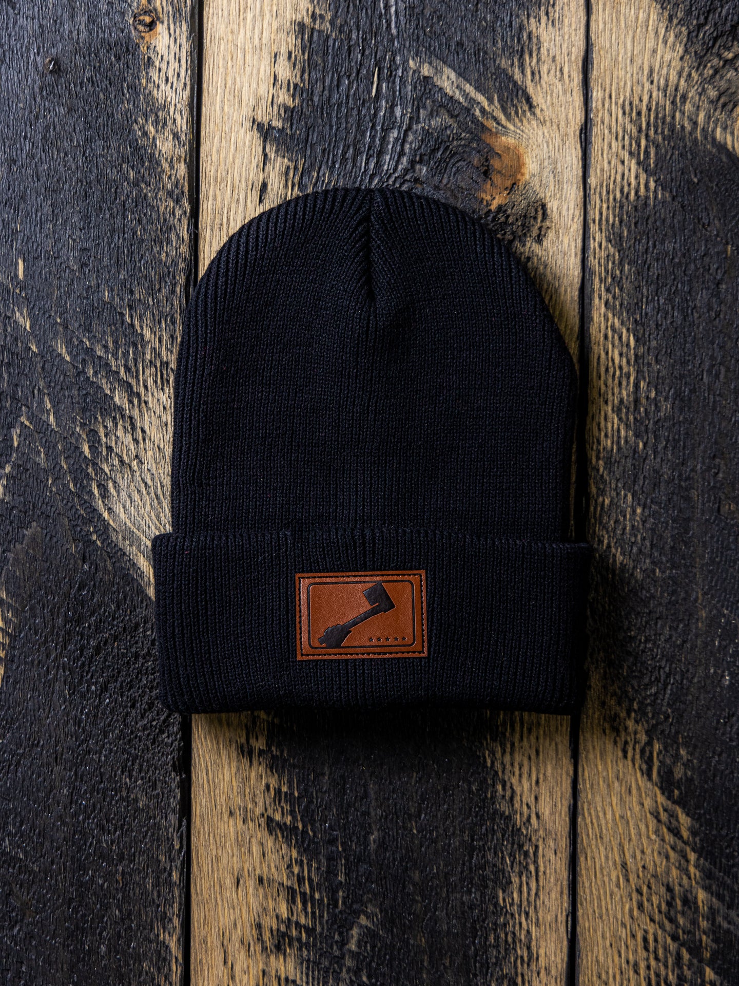 Black Toque Hate with leather axe patch