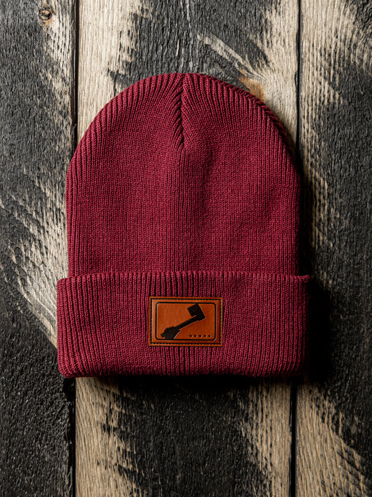 Red Toque Hate with leather axe patch