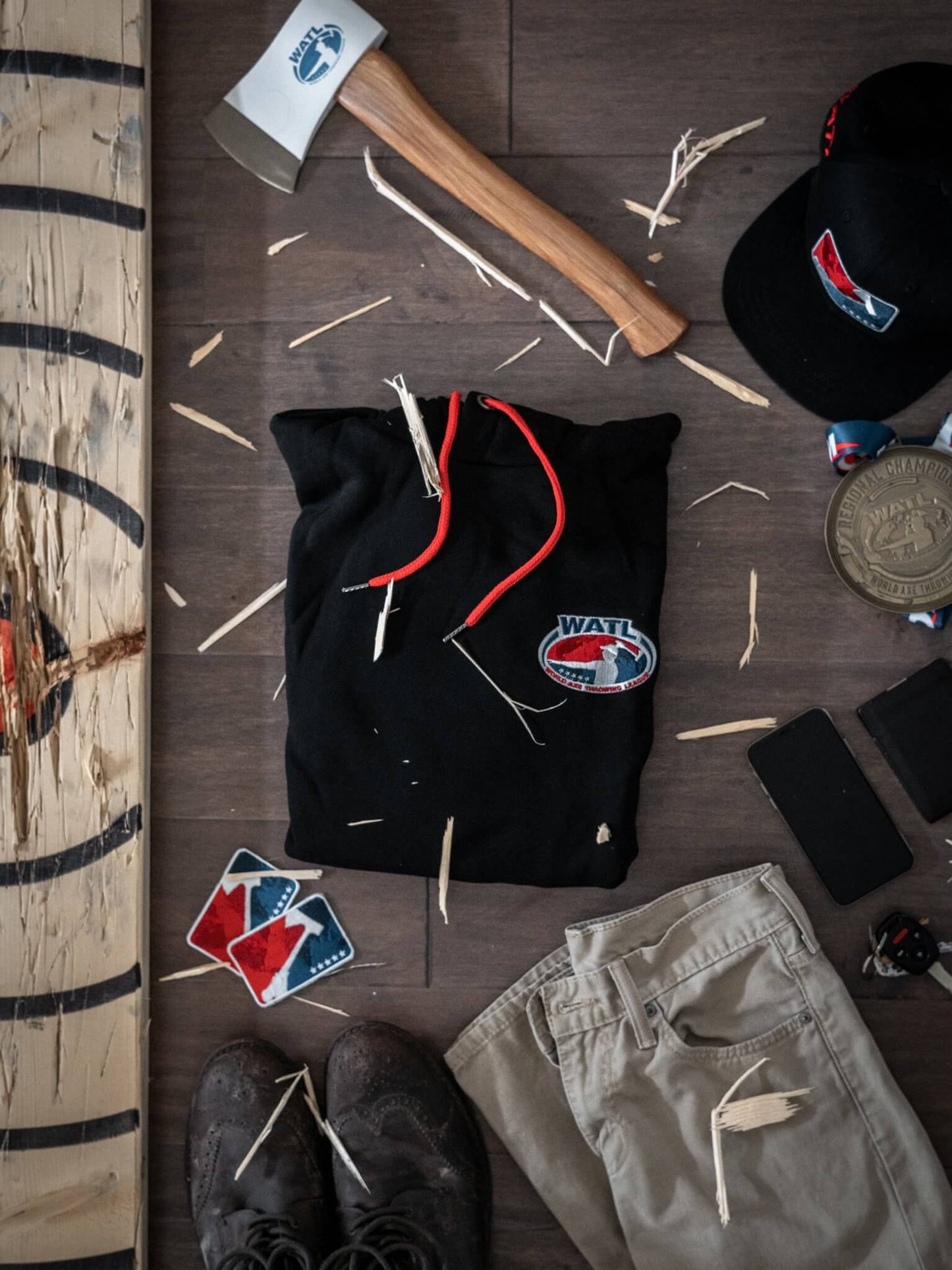 World Axe Throwing League Apparel Hoodie Flatlay
