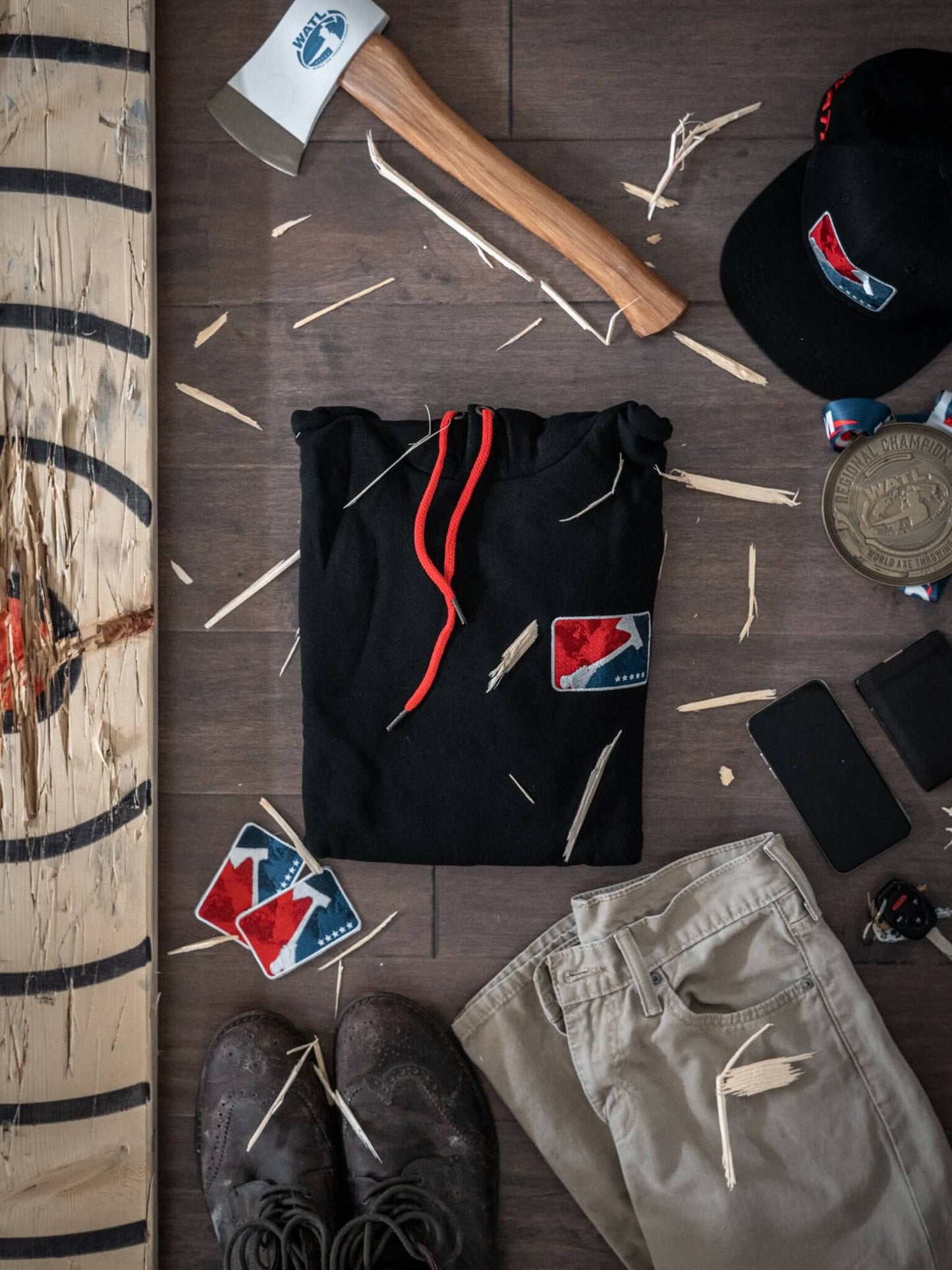 World Axe Throwing League Apparel Hoodie Flatlay