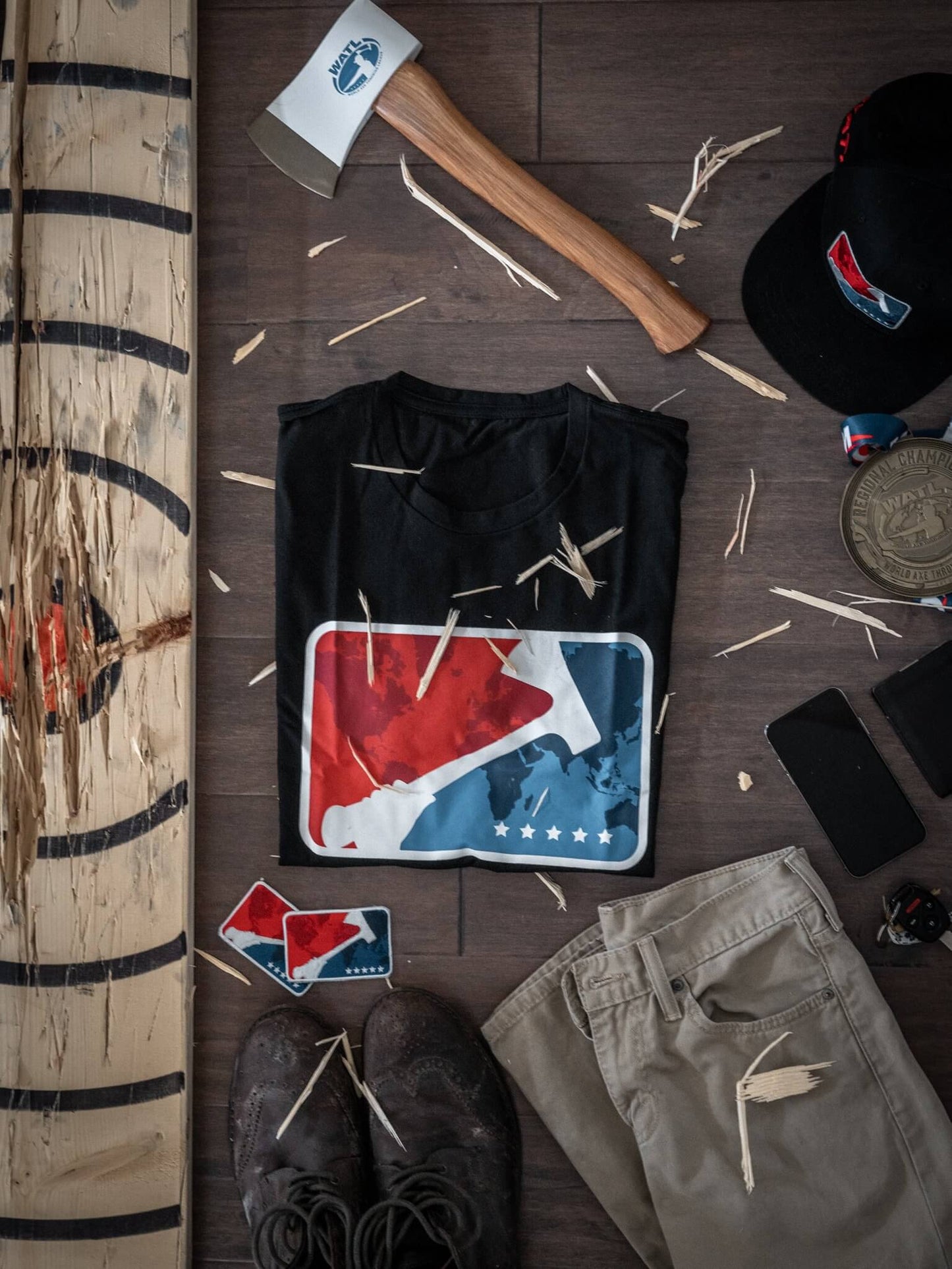 World Axe Throwing League Apparel Shirt Flatlay