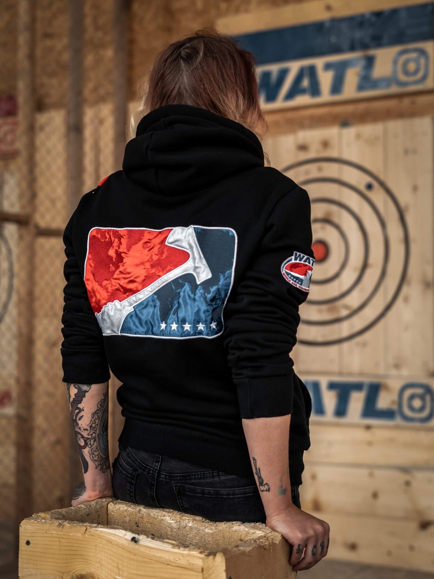 World Axe Throwing League Apparel Hoodie Back Logo