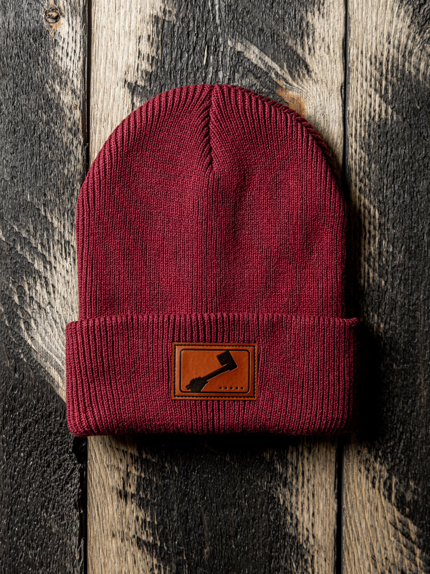 Red Toque Hate with leather axe patch