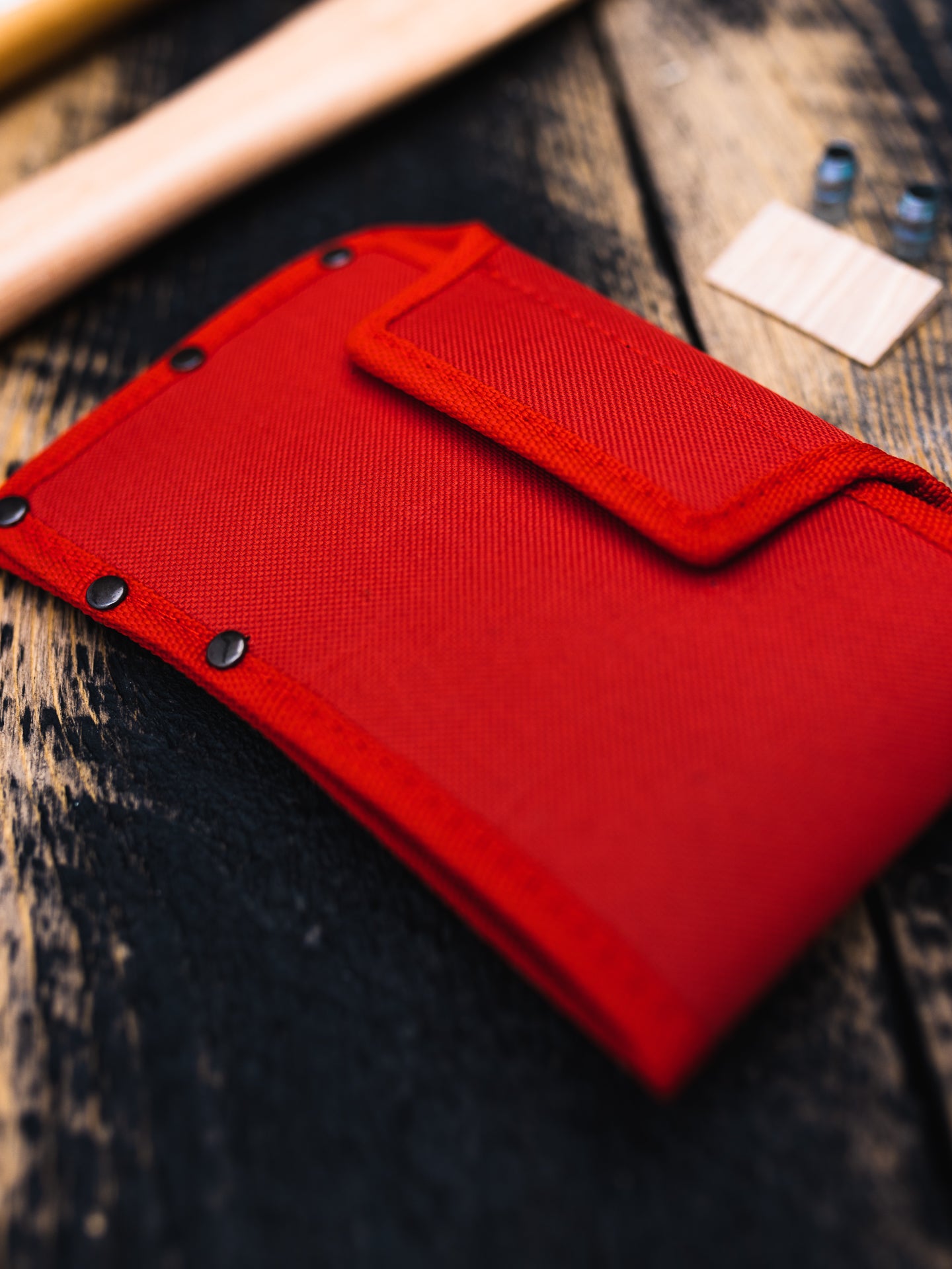 Red nylon sheath for throwing axe