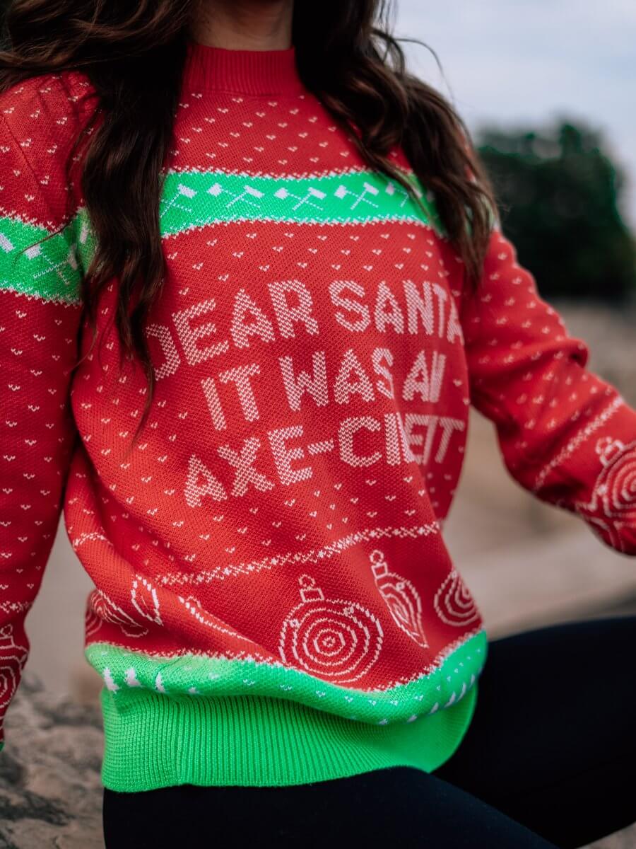 World Axe Throwing League Christmas Sweater Red Text