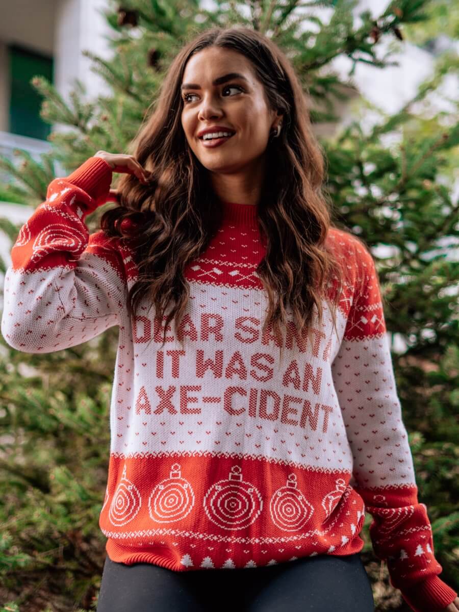 World Axe Throwing League Christmas Sweater Closeup