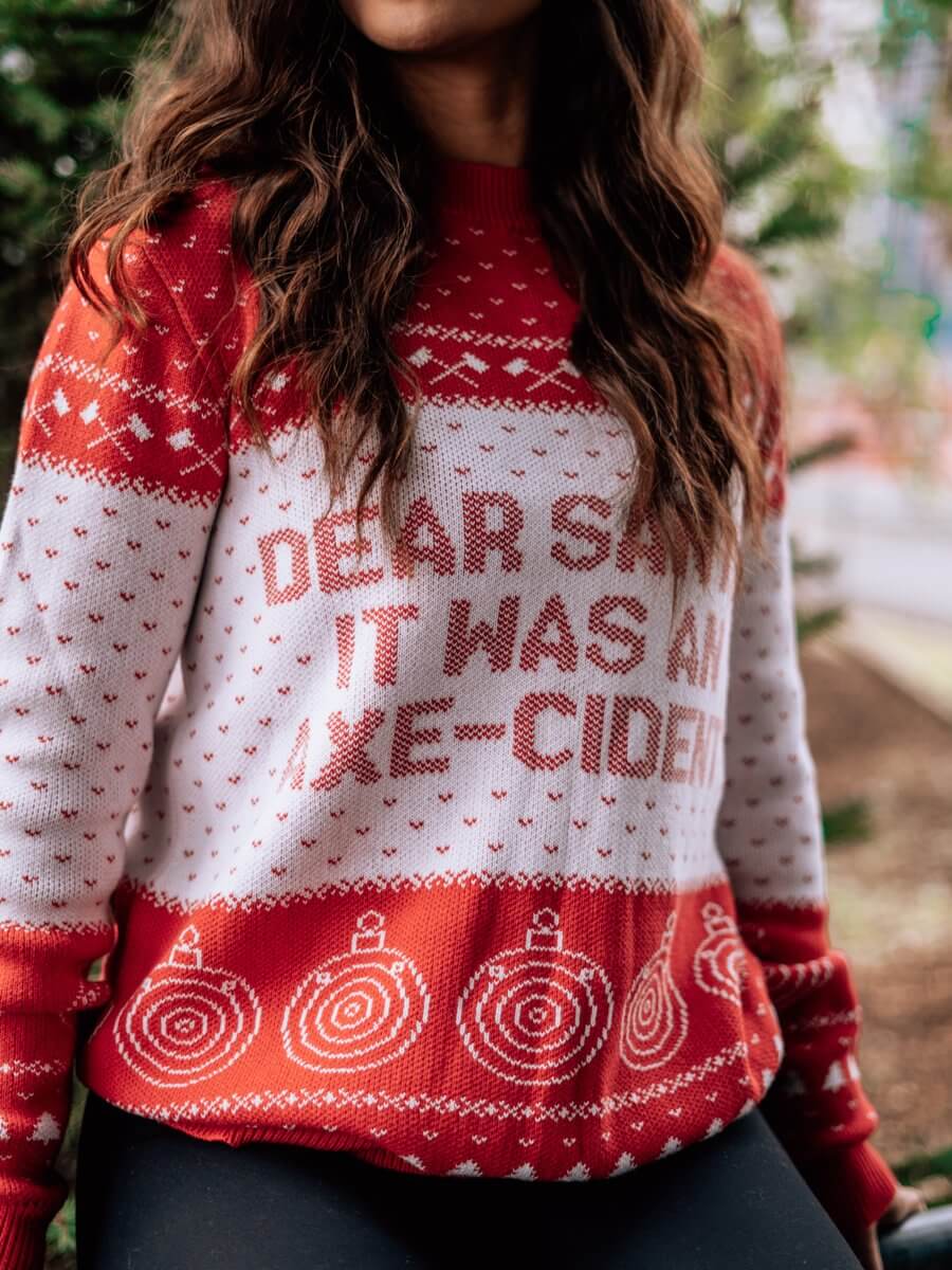 World Axe Throwing League Christmas Sweater White Text