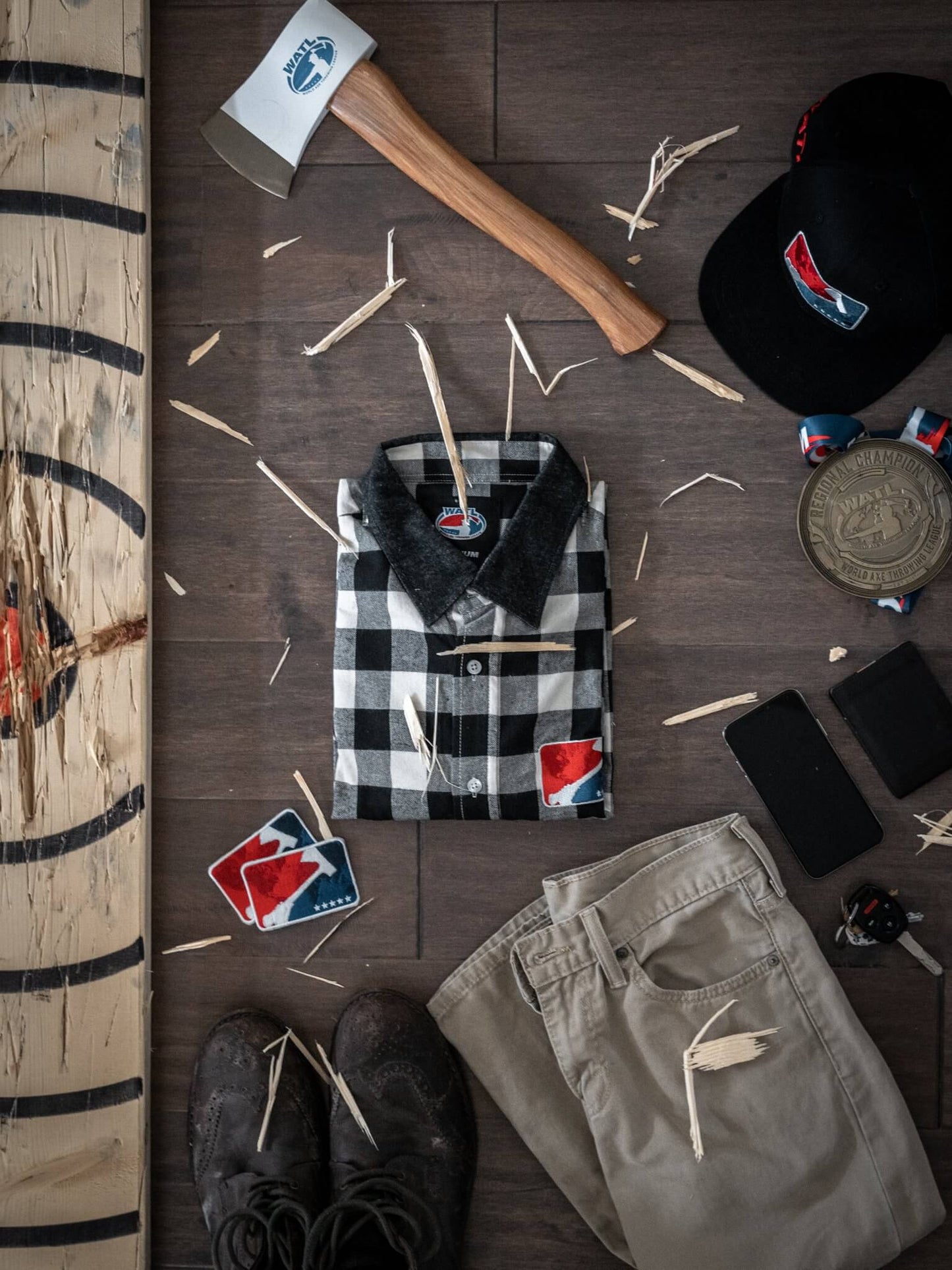 World Axe Throwing League Apparel Flannel Flatlay